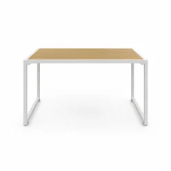 Salon de jardin bas 4 places acier blanc, cordage rotin clair et coussins beige