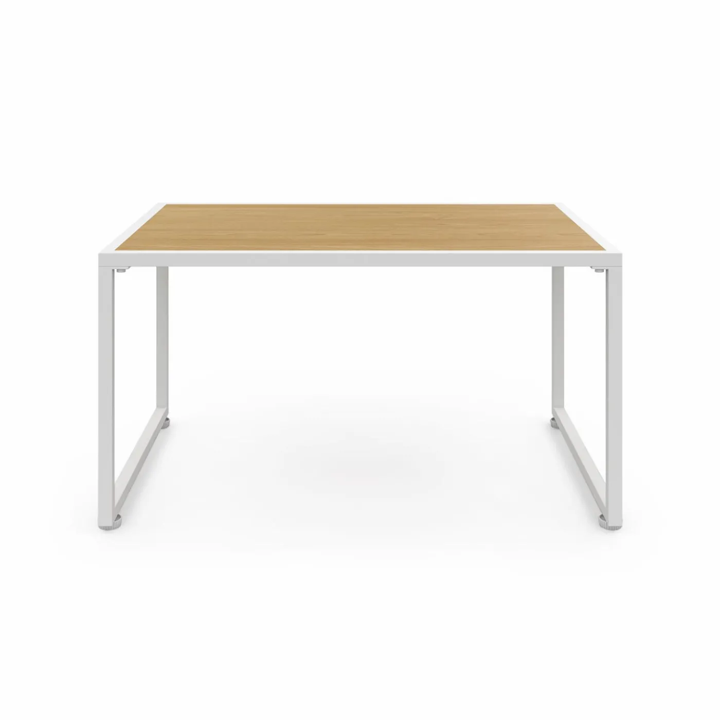 Salon de jardin bas 4 places acier blanc, cordage rotin clair et coussins beige