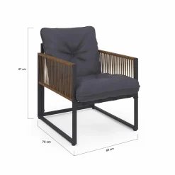 Salon de jardin bas 8 places canapé d'angle, fauteuils avec coussin gris et 2 tables basses