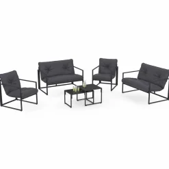 Salon de jardin bas 6 places en acier coloris gris anthracite