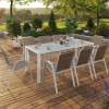 Salon de jardin blanc et beige table 190 cm et 8 chaises empilables