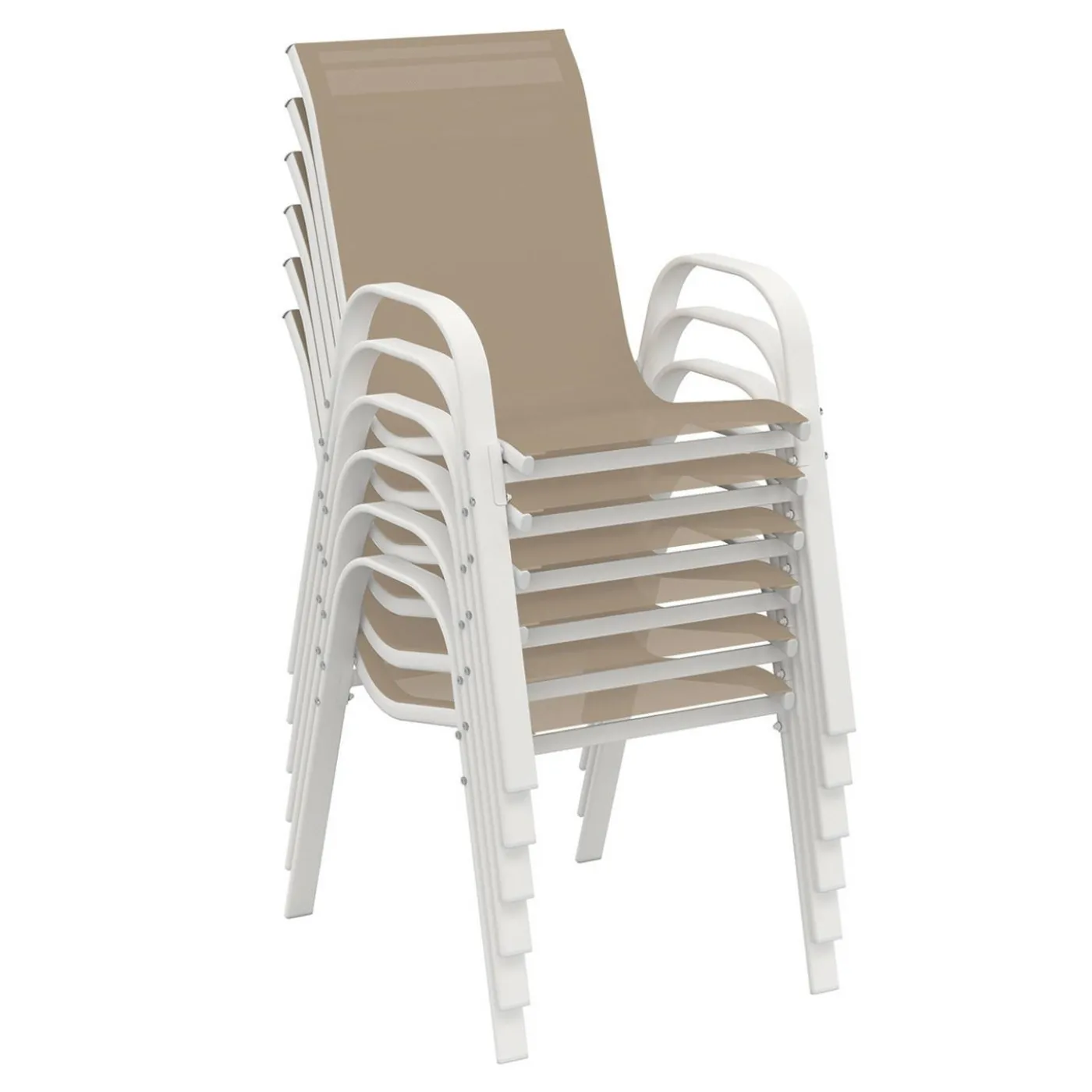 Salon de jardin blanc et beige table 190 cm et 8 chaises empilables