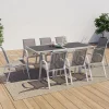 Salon de jardin blanc et gris avec table extensible + 8 chaises
