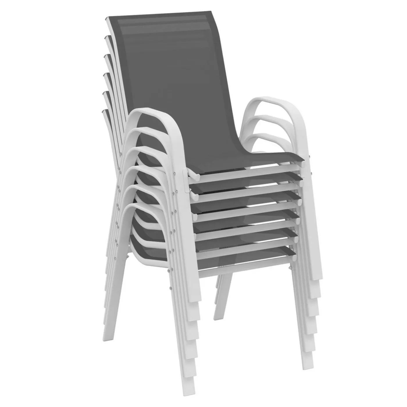 Salon de jardin blanc et gris avec chaises empilables