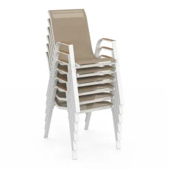 Salon de jardin bois et blanc avec table 190 cm et 8 chaises empilables