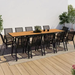 Salon de jardin bois et noir extensible