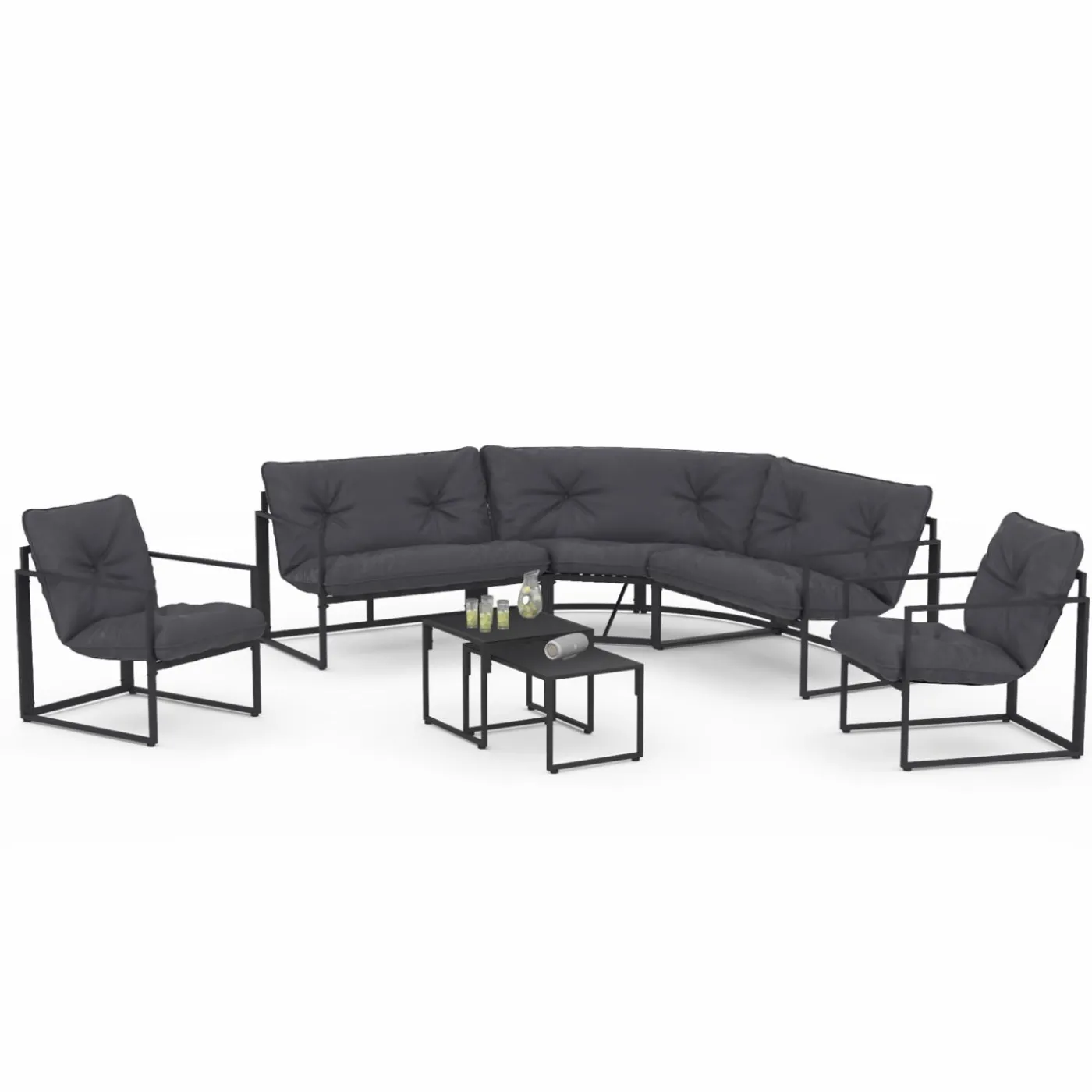 Salon de jardin d'angle bas 8 personnes gris