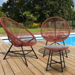 Salon de jardin fil plastique terracotta