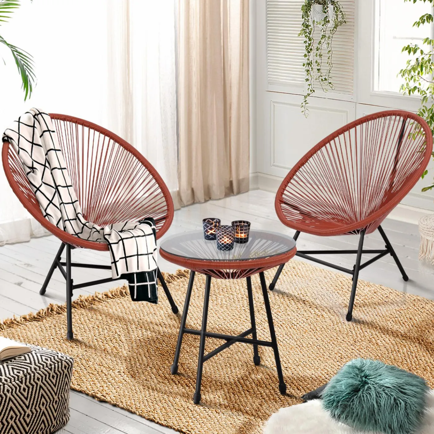Salon de jardin fil plastique terracotta