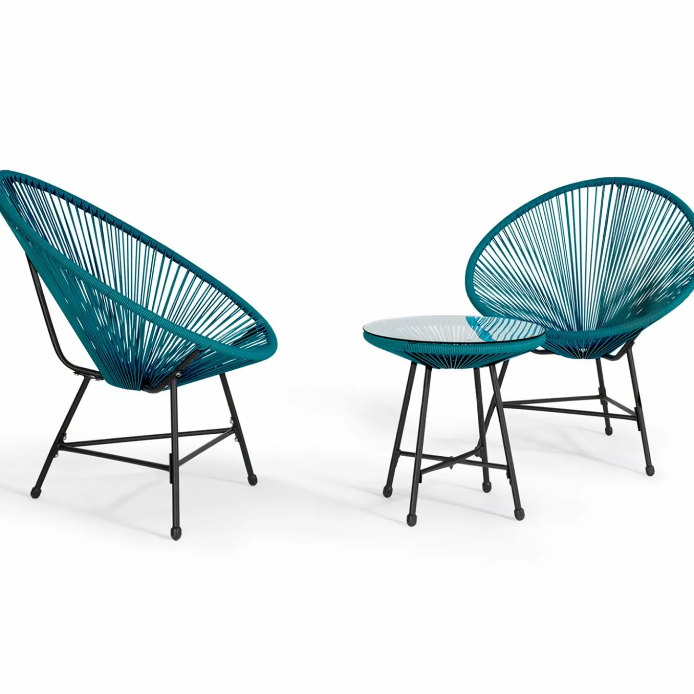 Salon de jardin fil plastique bleu