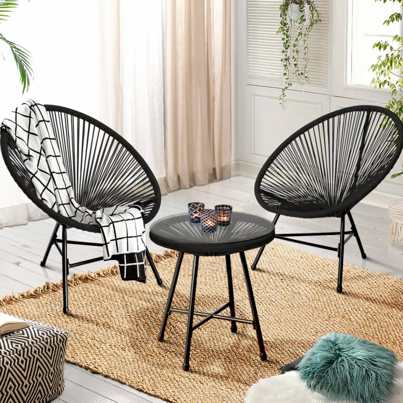Salon de jardin fil plastique noir