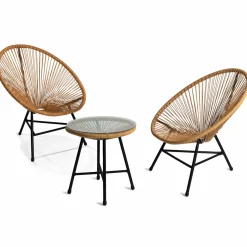 Salon de jardin fil plastique effet rotin