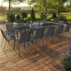 Salon de jardin gris anthracite avec table extensible et 12 chaises