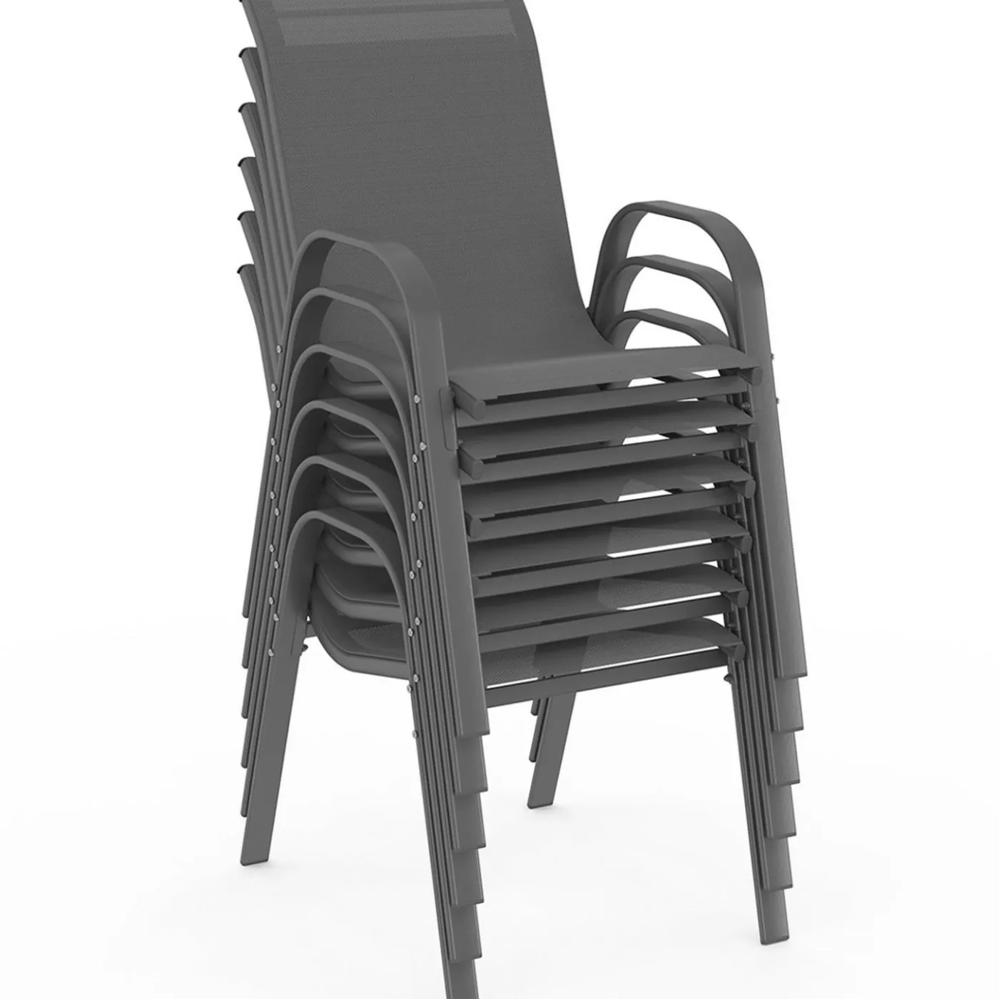 Salon de jardin gris anthracite table 190 cm et 8 chaises empilables