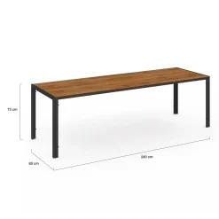 Salon de jardin noir et bois table de jardin 240 cm avec 10 chaises empilables