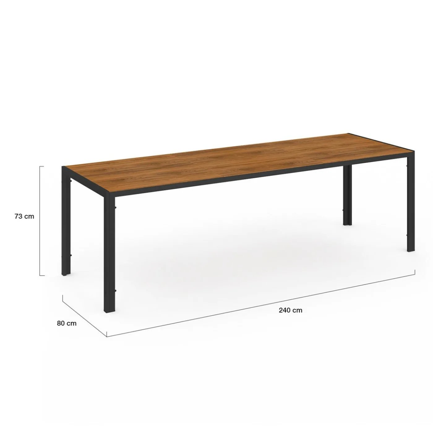Salon de jardin noir et bois table de jardin 240 cm avec 10 chaises empilables