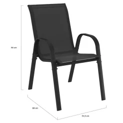 Salon de jardin noir table 190 cm et 8 chaises empilables