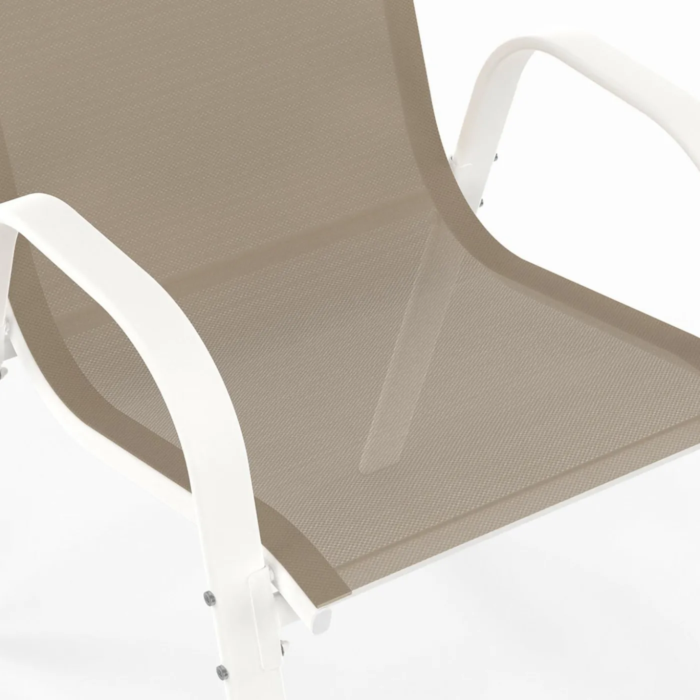 Salon de jardin 6 personnes chaises empilables blanc et beige table 150 cm