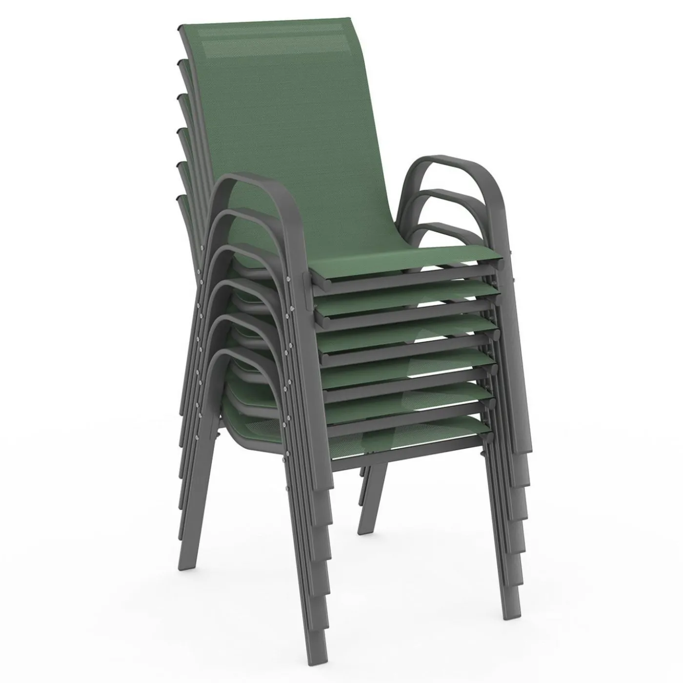 Salon de jardin vert olive avec table 190 cm et 8 chaises empilables