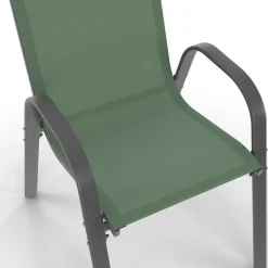 Salon de jardin vert olive avec table 190 cm et 8 chaises empilables