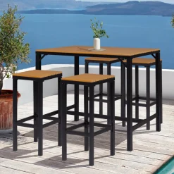 Salon haut de jardin bar d'exterieur design industriel effet bois et noir