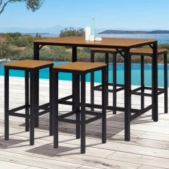 Salon haut de jardin bar d'exterieur design industriel effet bois et noir