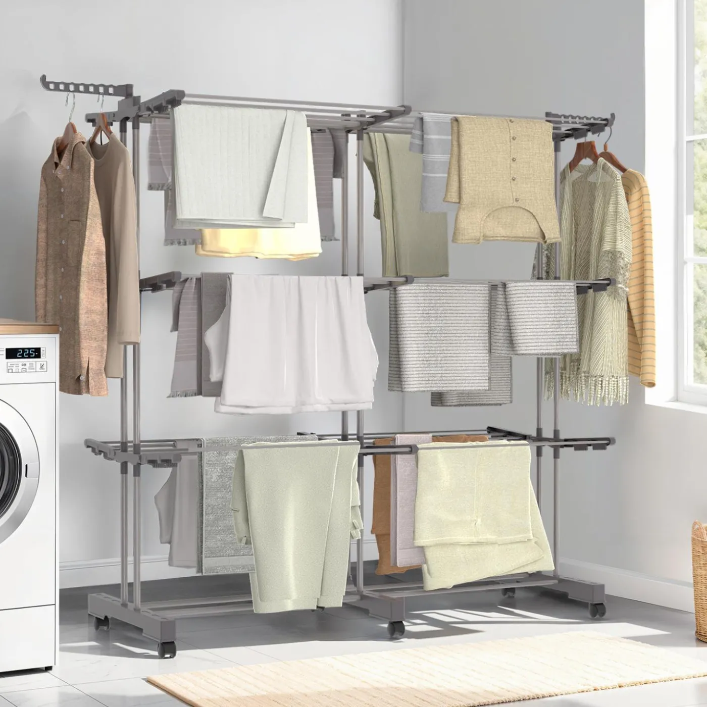 Séchoir à linge pliable extensible 40M gris 3 niveaux