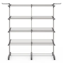 Séchoir à linge vertical pliable et extensible 4 niveaux capacité 50m inox et gris