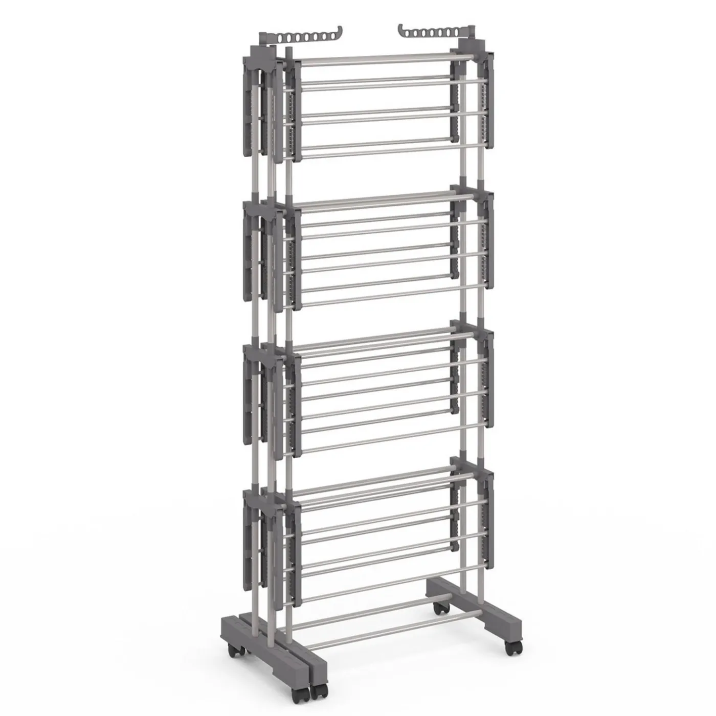 Séchoir à linge vertical pliable et extensible 4 niveaux capacité 50m inox et gris