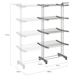 Séchoir à linge vertical pliable et extensible 4 niveaux capacité 50m inox et gris