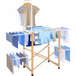 Séchoir design imitation bois avec penderie pliable