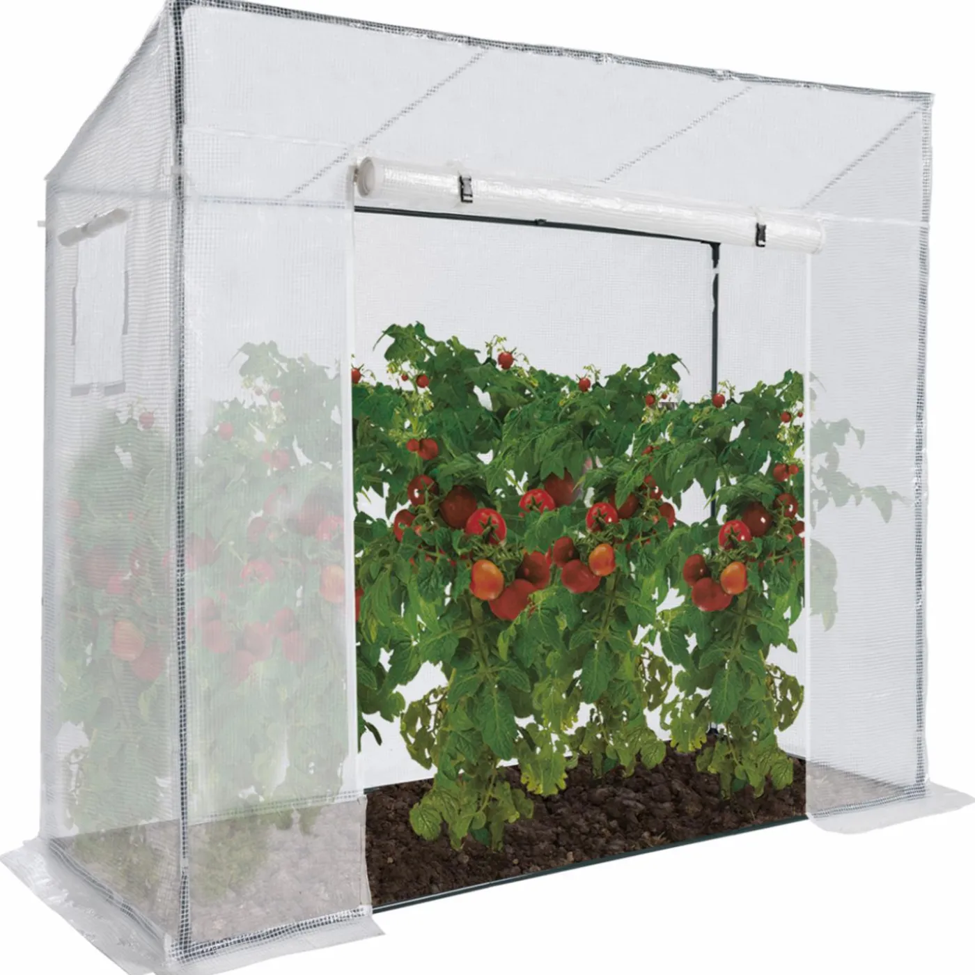 Serre de jardin blanche avec porte et fenêtres relevables