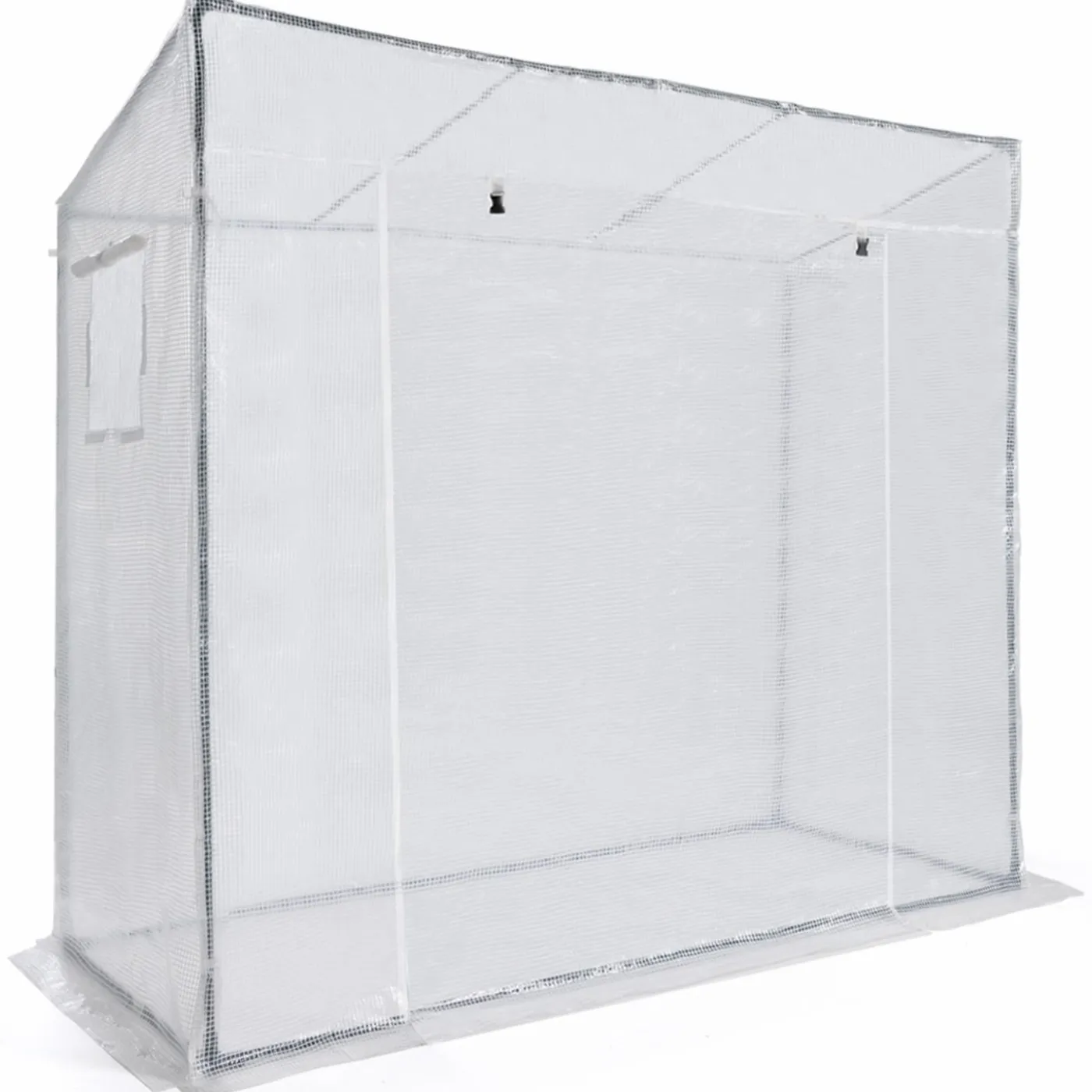 Serre de jardin blanche avec porte et fenêtres relevables