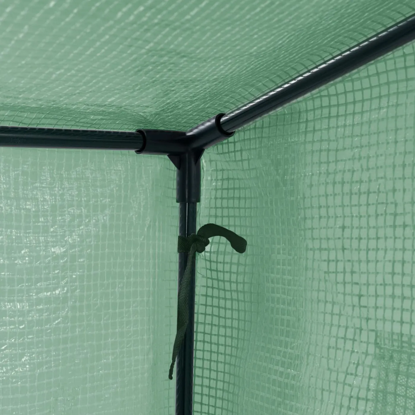 Serre de jardin verte avec porte et fenêtres relevables