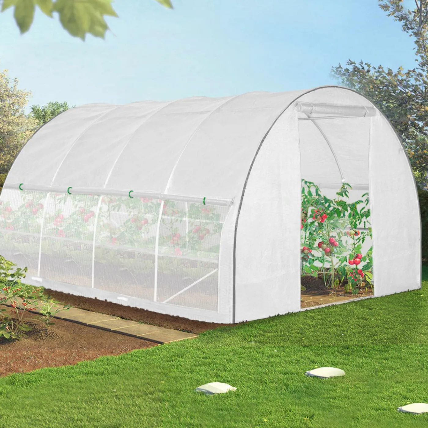Serre tunnel de jardin 12M² blanche relevable avec moustiquaire