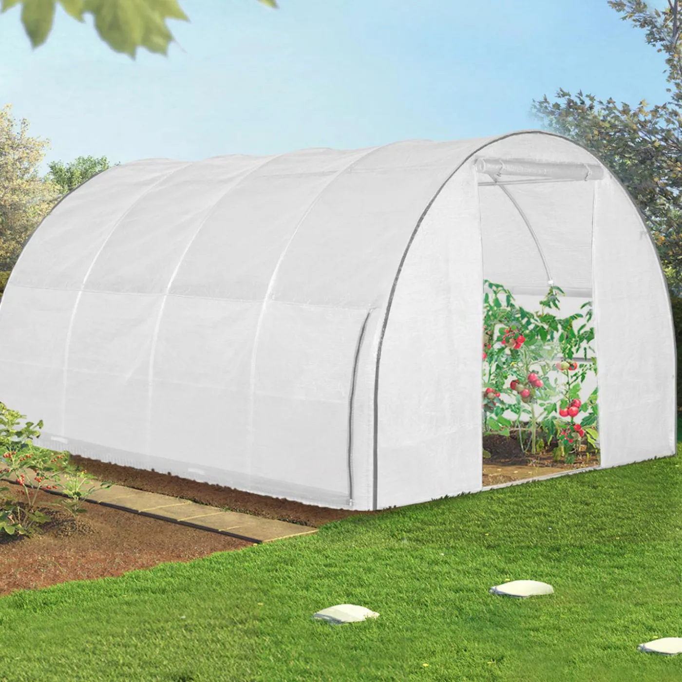 Serre tunnel de jardin 12M² blanche relevable avec moustiquaire
