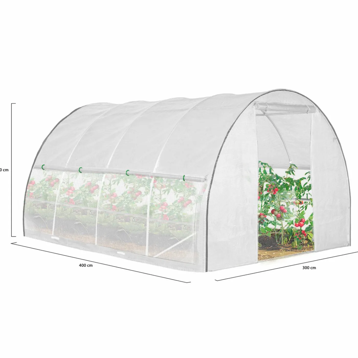 Serre tunnel de jardin 12M² blanche relevable avec moustiquaire