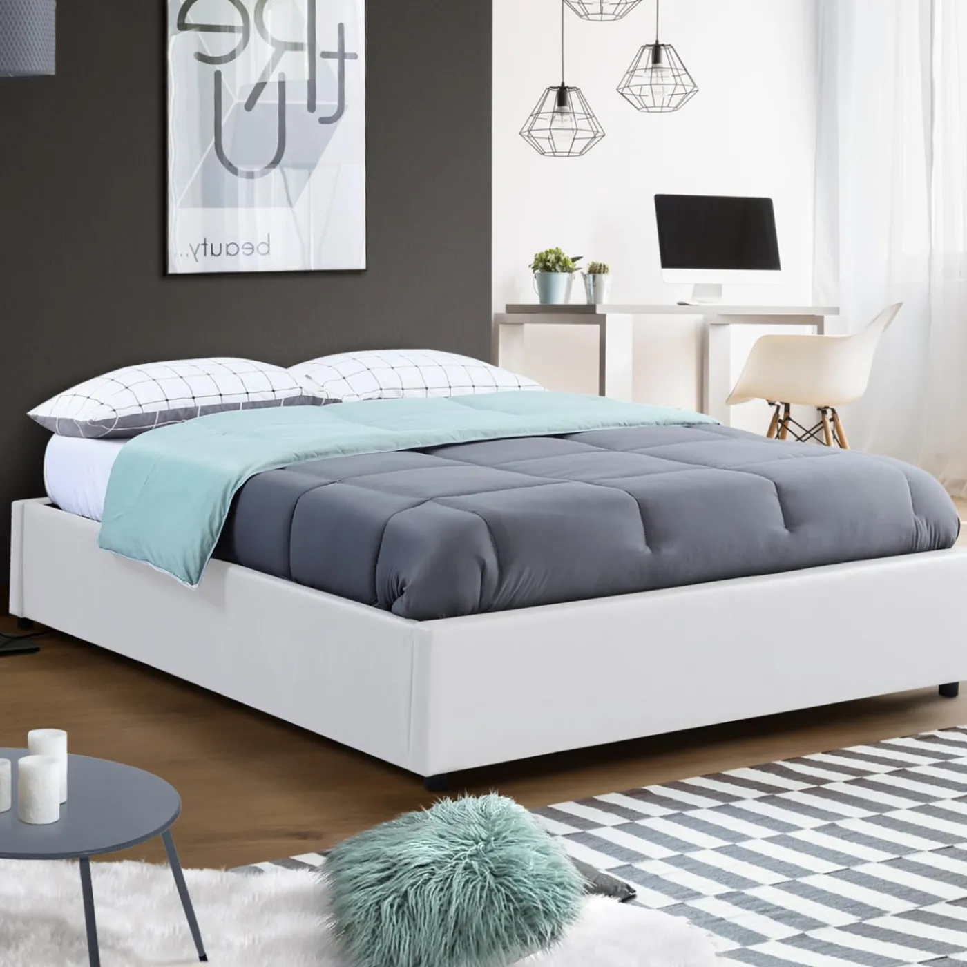 Sommier coffre de rangement 140x190 cm blanc