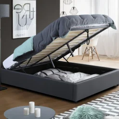 Sommier coffre de rangement 140x190 cm gris