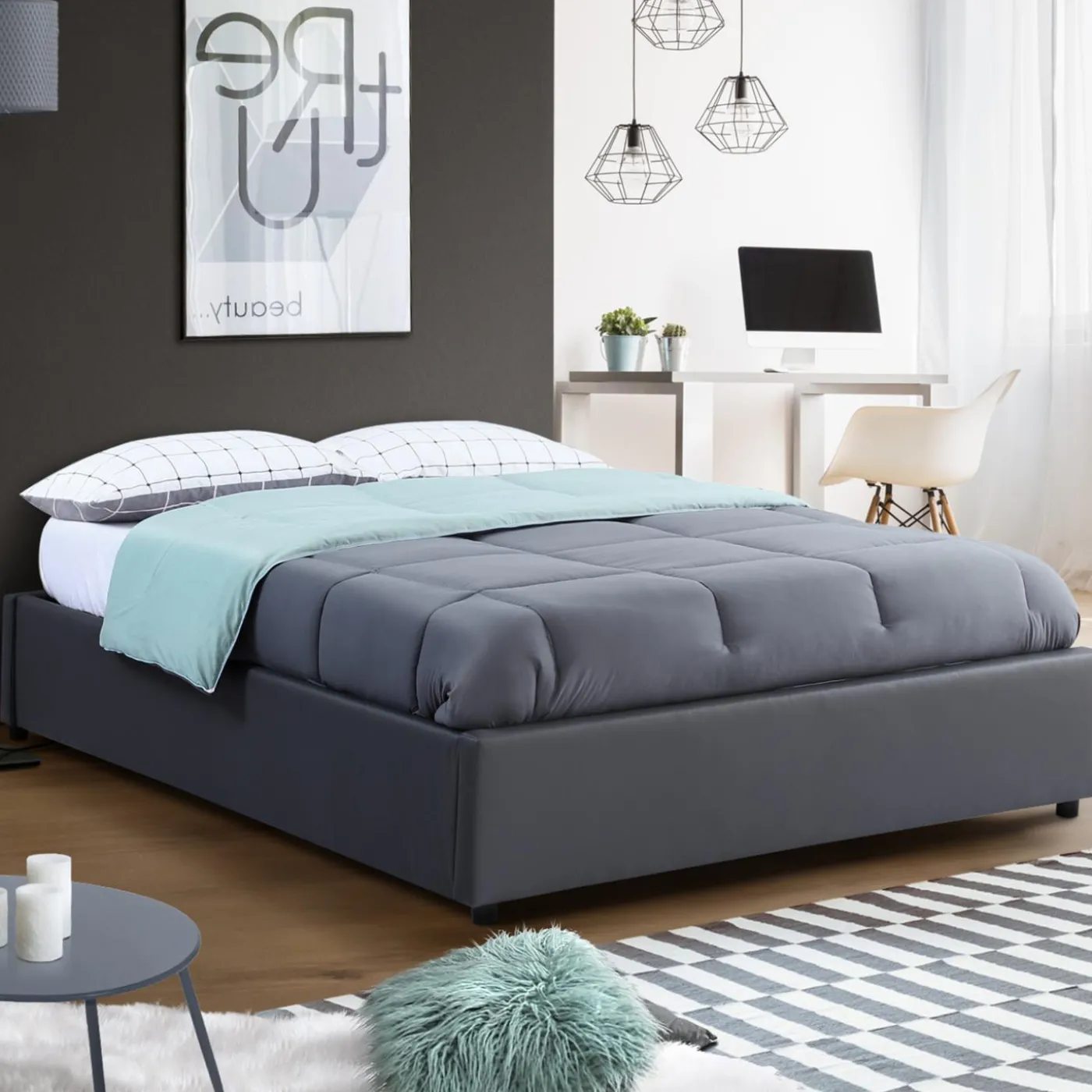 Sommier coffre de rangement 140x190 cm gris