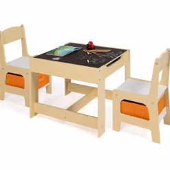 Table à dessin réversible pour enfant avec 2 chaises et bacs de rangement