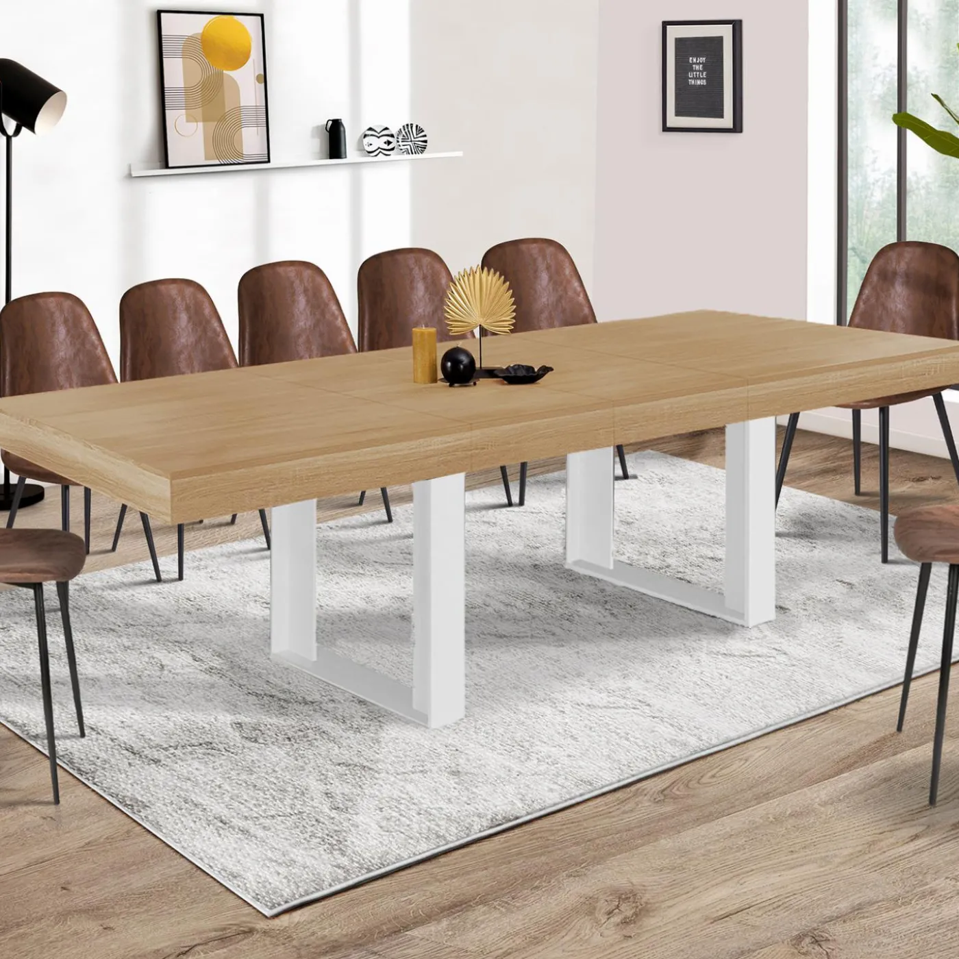 Table à manger 10 à 12 personnes bois et blanc