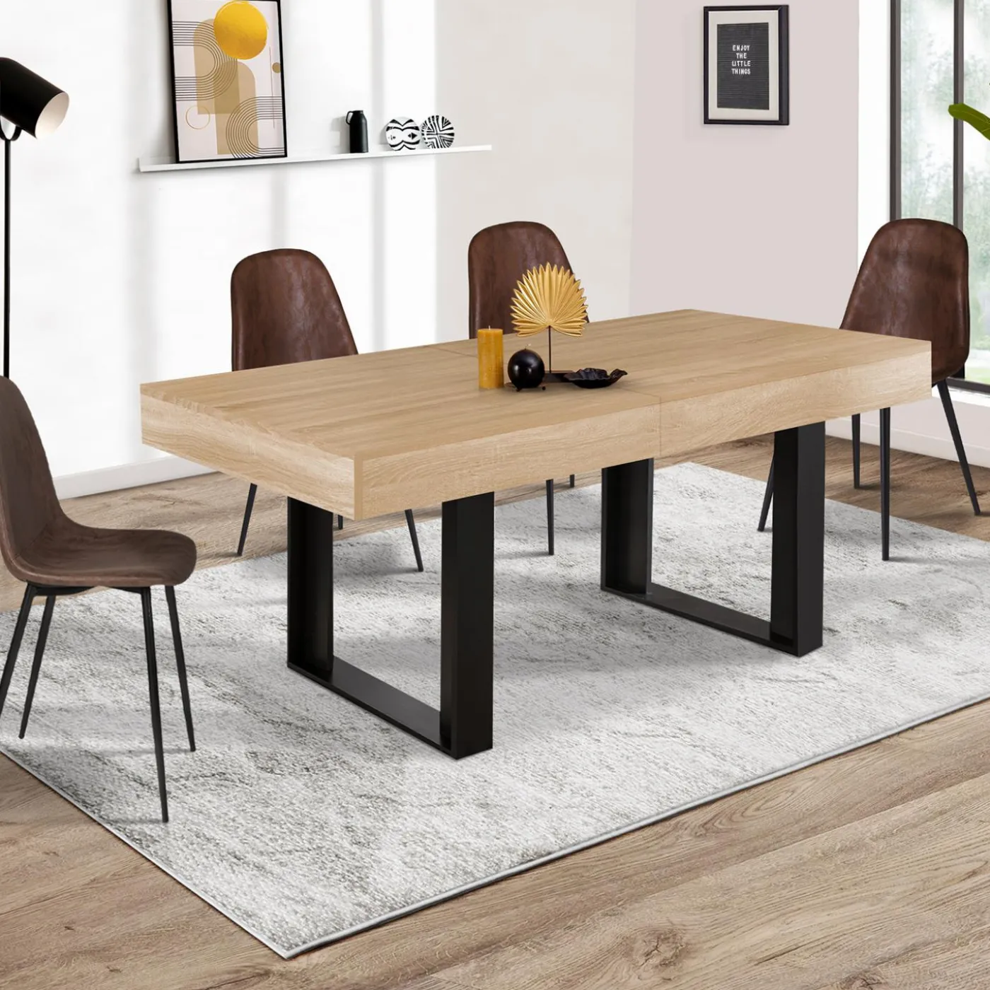 Table à manger 4 à 8 personnes bois et noir