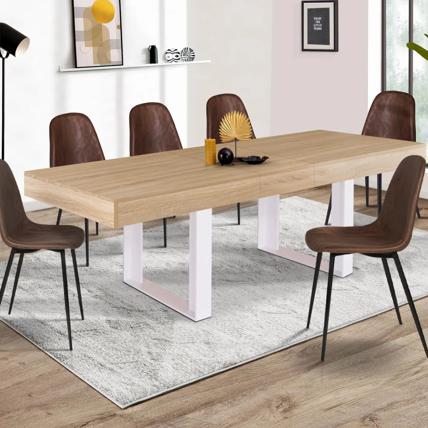 Table à manger 6 à 10 personnes bois et blanc