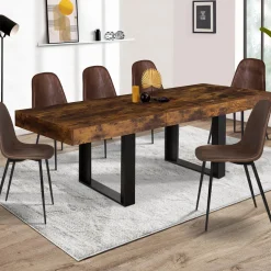 Table à manger 4 à 8 personnes bois effet vieilli et pieds noirs