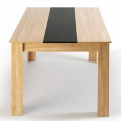 Table à manger 6 personnes imitation hêtre et noire