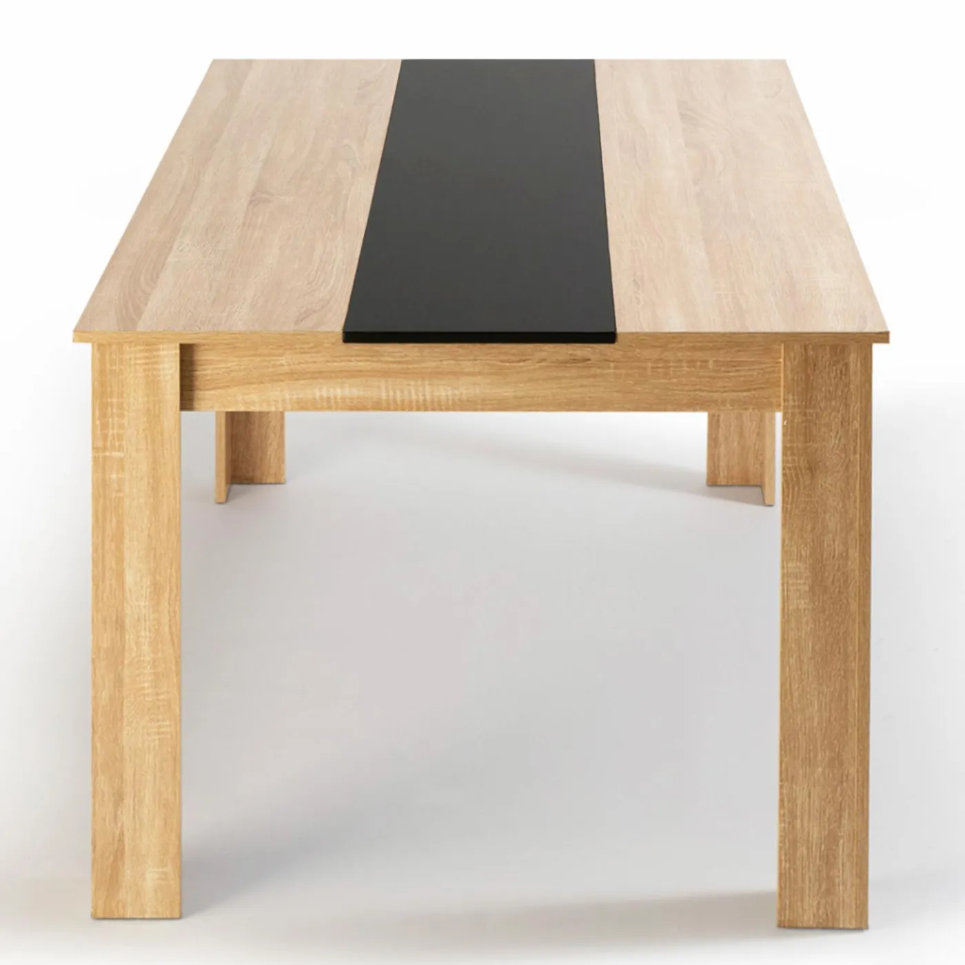 Table à manger 6 personnes imitation hêtre et noire