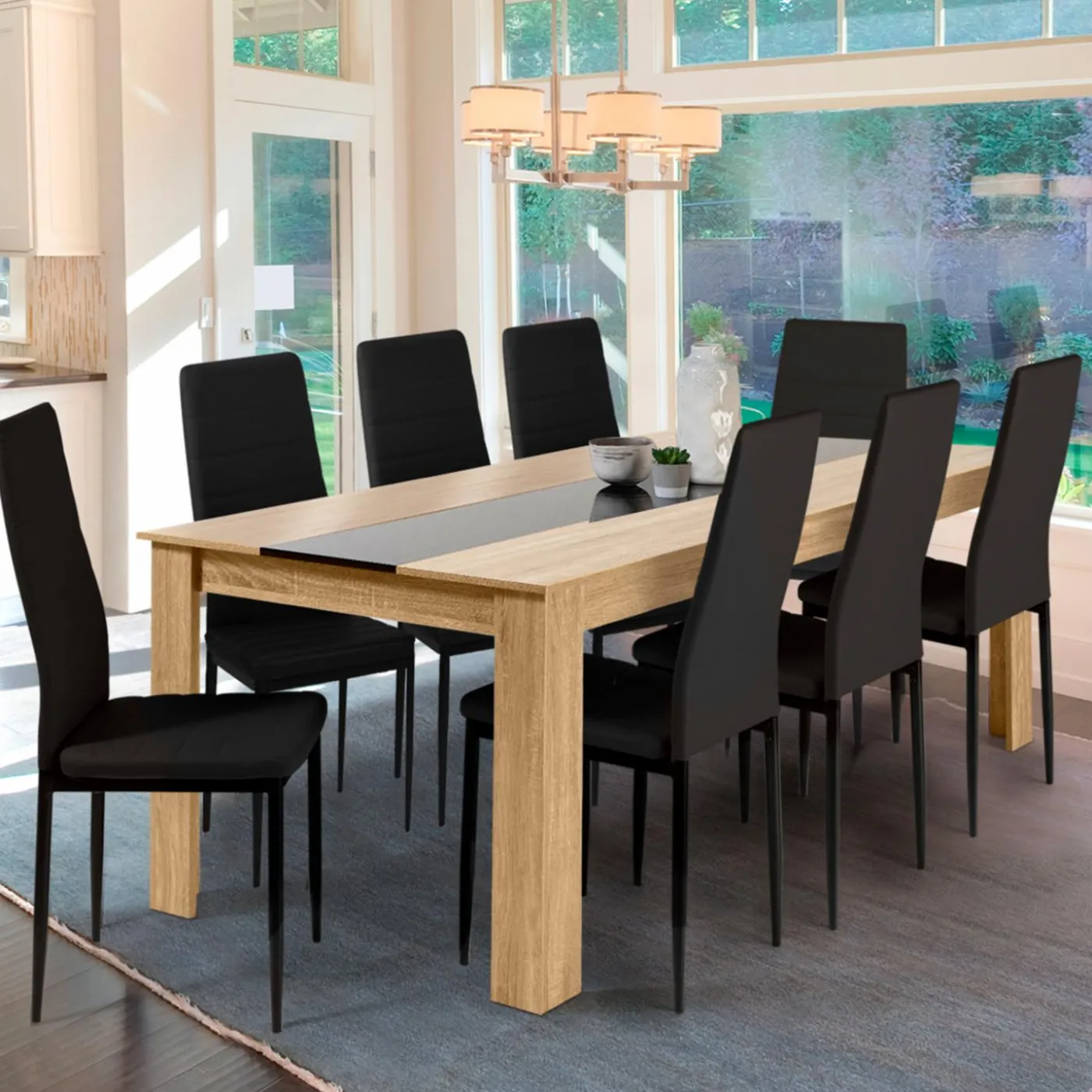 Table à manger 8 personnes hêtre et noire