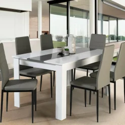 Table à manger 6 personnes blanche et grise