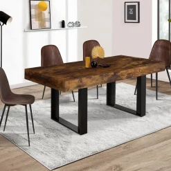 Table à manger 6 personnes bois effet vieilli et noir